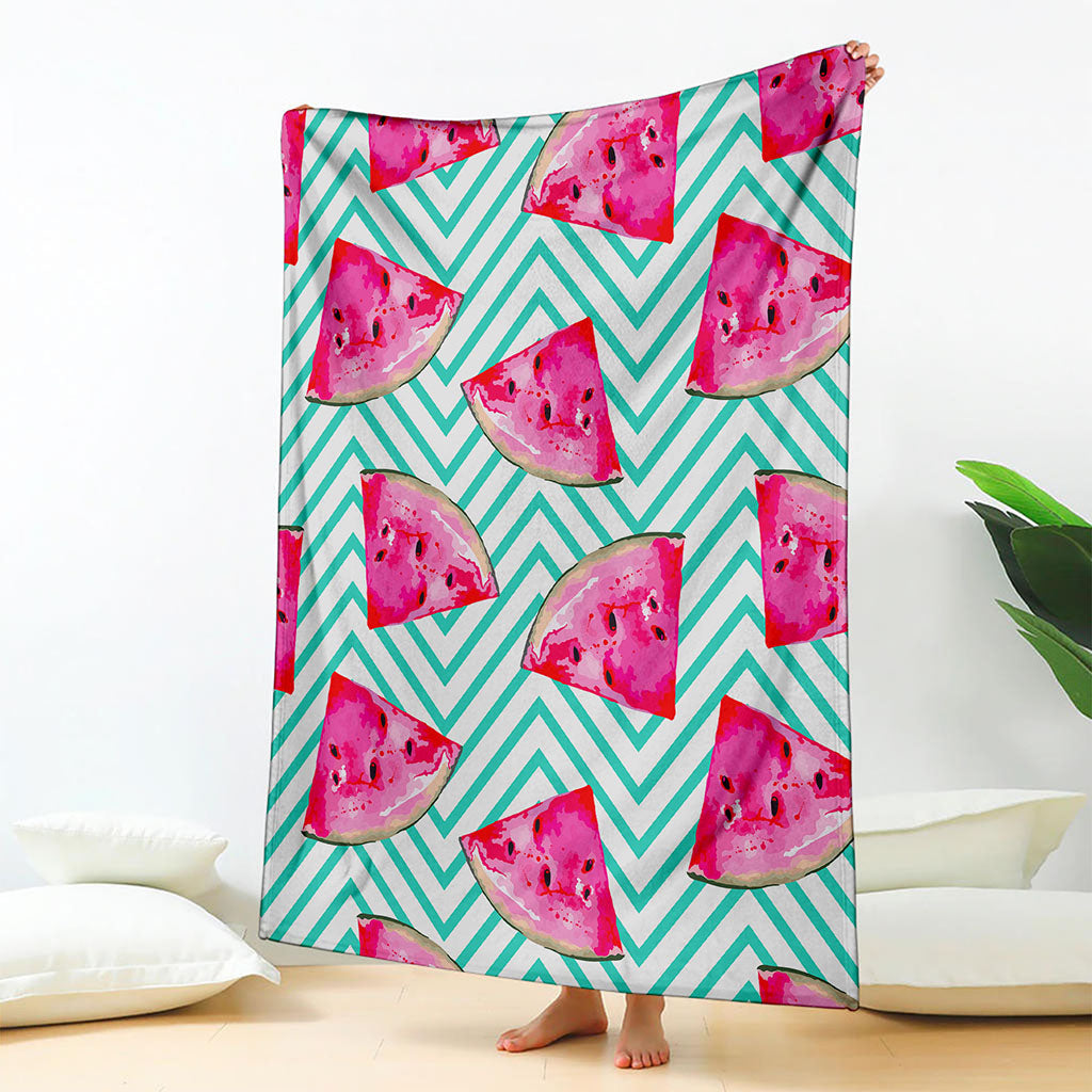 Teal Chevron Watermelon Pattern Print Blanket