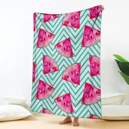 Teal Chevron Watermelon Pattern Print Blanket