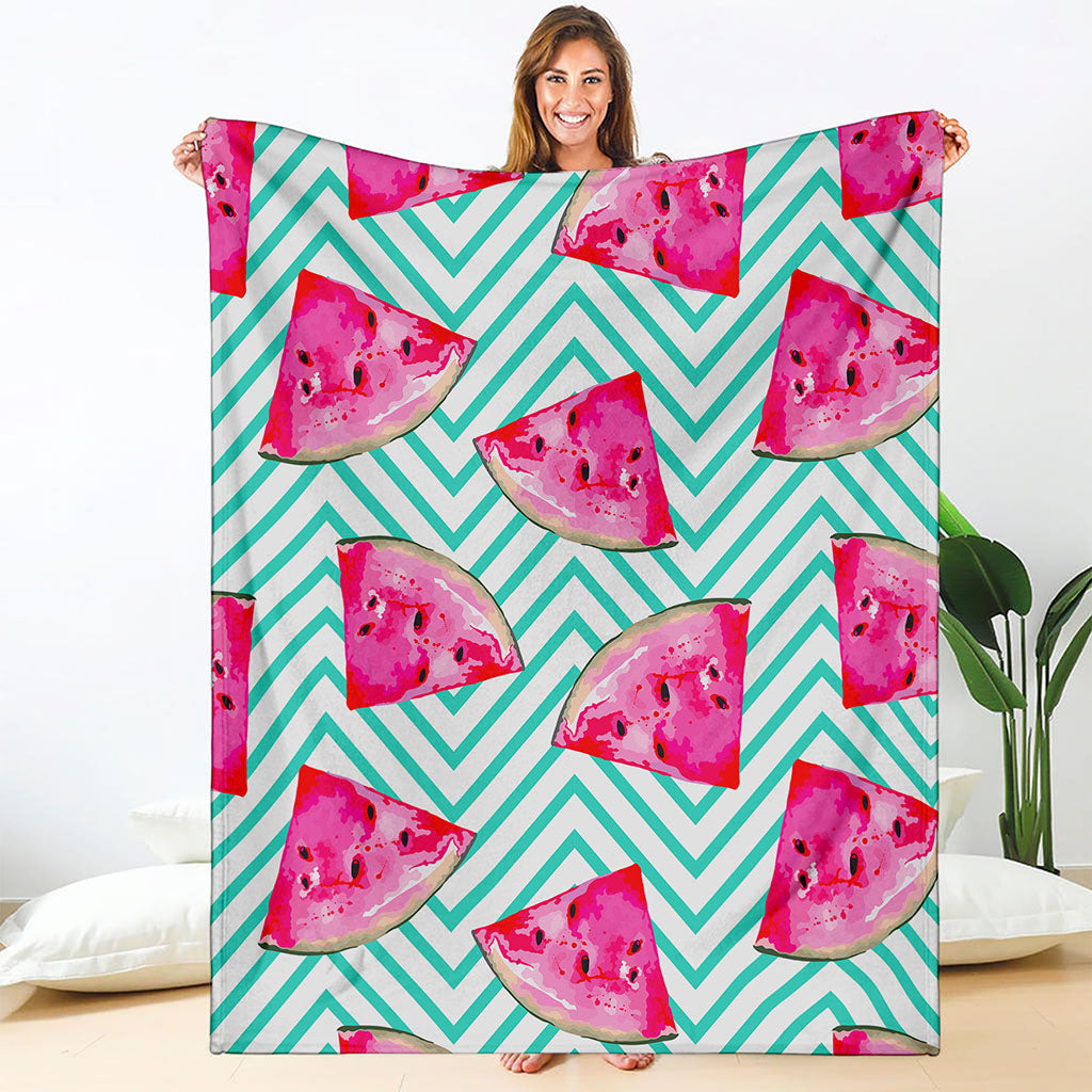 Teal Chevron Watermelon Pattern Print Blanket