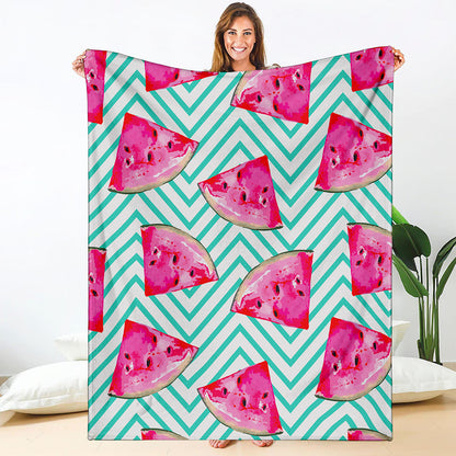 Teal Chevron Watermelon Pattern Print Blanket