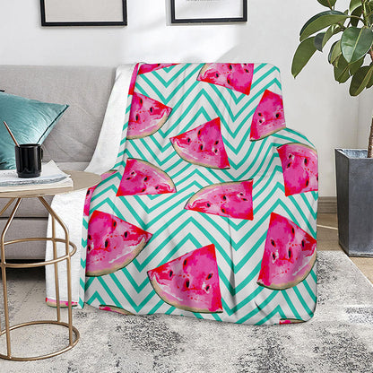Teal Chevron Watermelon Pattern Print Blanket