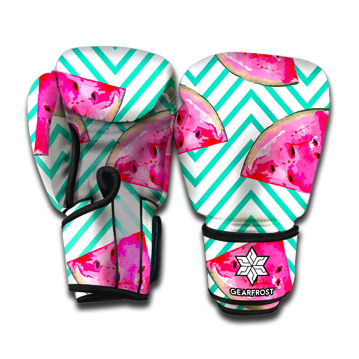 Teal Chevron Watermelon Pattern Print Boxing Gloves