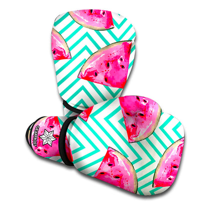 Teal Chevron Watermelon Pattern Print Boxing Gloves