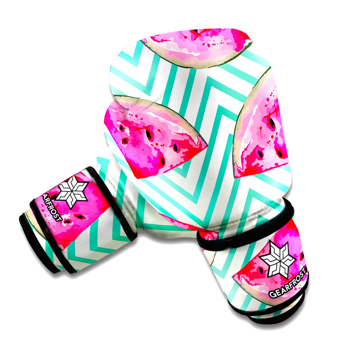 Teal Chevron Watermelon Pattern Print Boxing Gloves