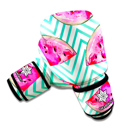 Teal Chevron Watermelon Pattern Print Boxing Gloves