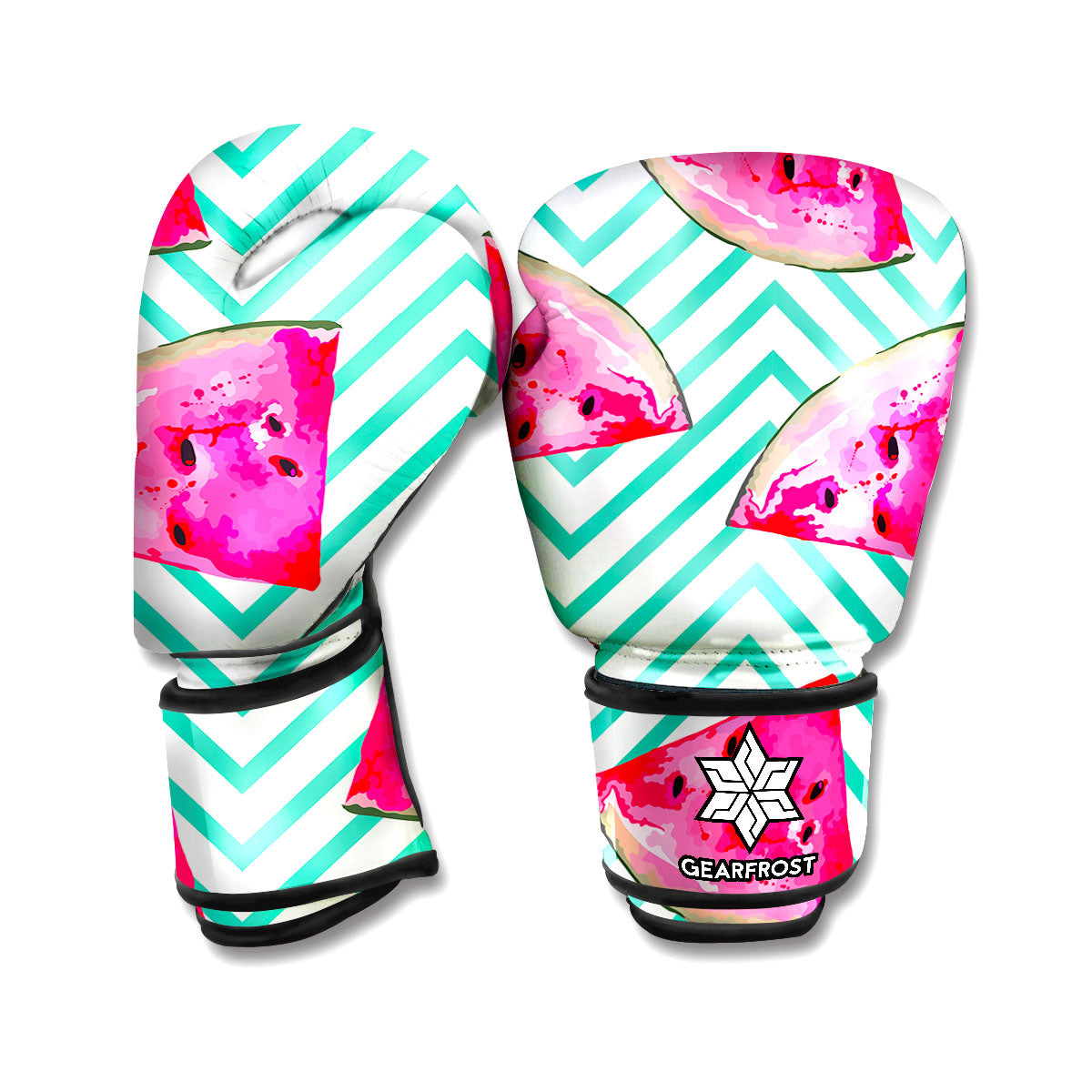 Teal Chevron Watermelon Pattern Print Boxing Gloves