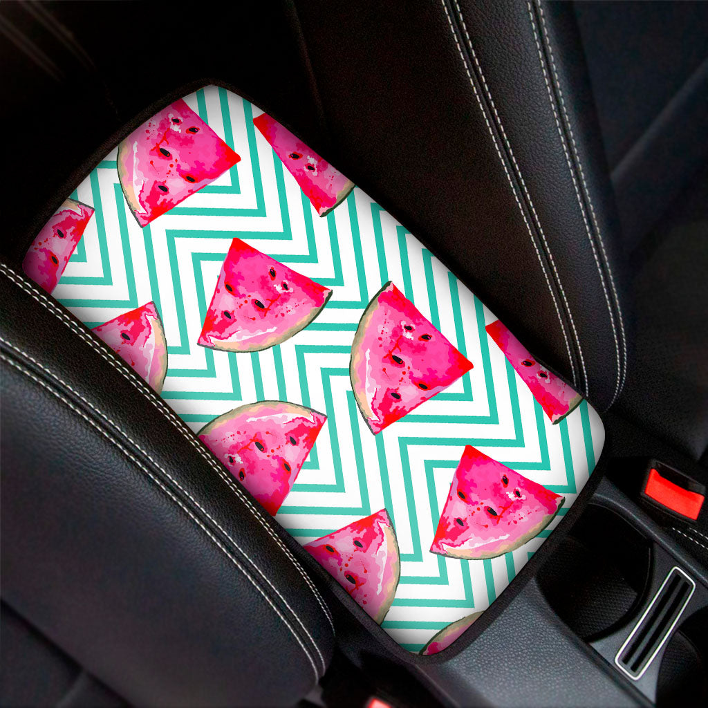 Teal Chevron Watermelon Pattern Print Car Center Console Cover