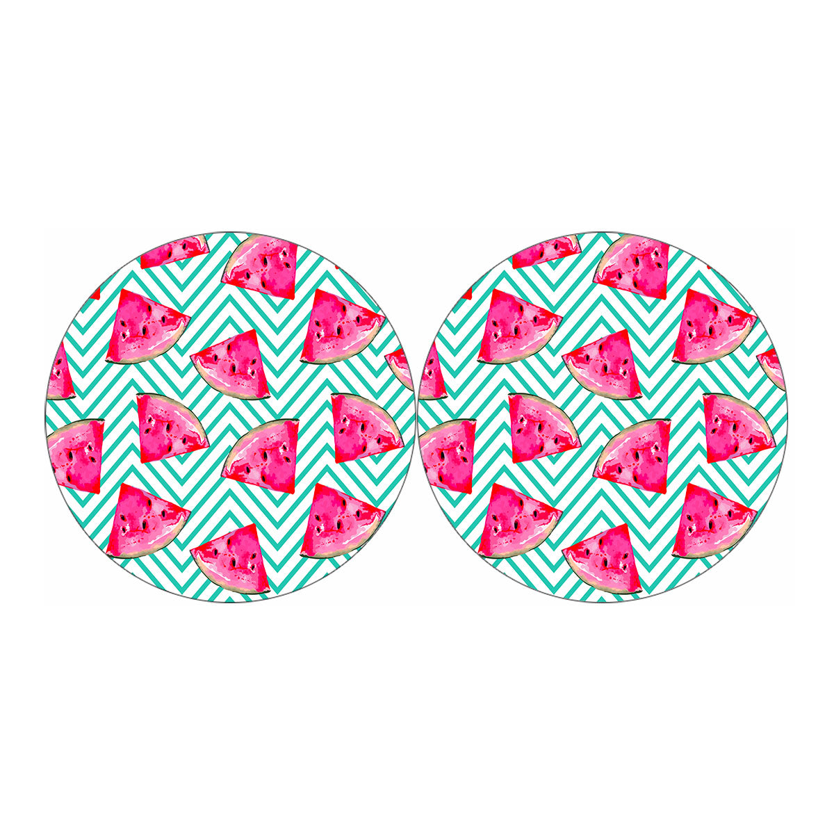 Teal Chevron Watermelon Pattern Print Car Coasters