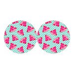 Teal Chevron Watermelon Pattern Print Car Coasters