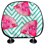 Teal Chevron Watermelon Pattern Print Car Headrest Covers