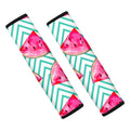Teal Chevron Watermelon Pattern Print Car Seat Belt Covers
