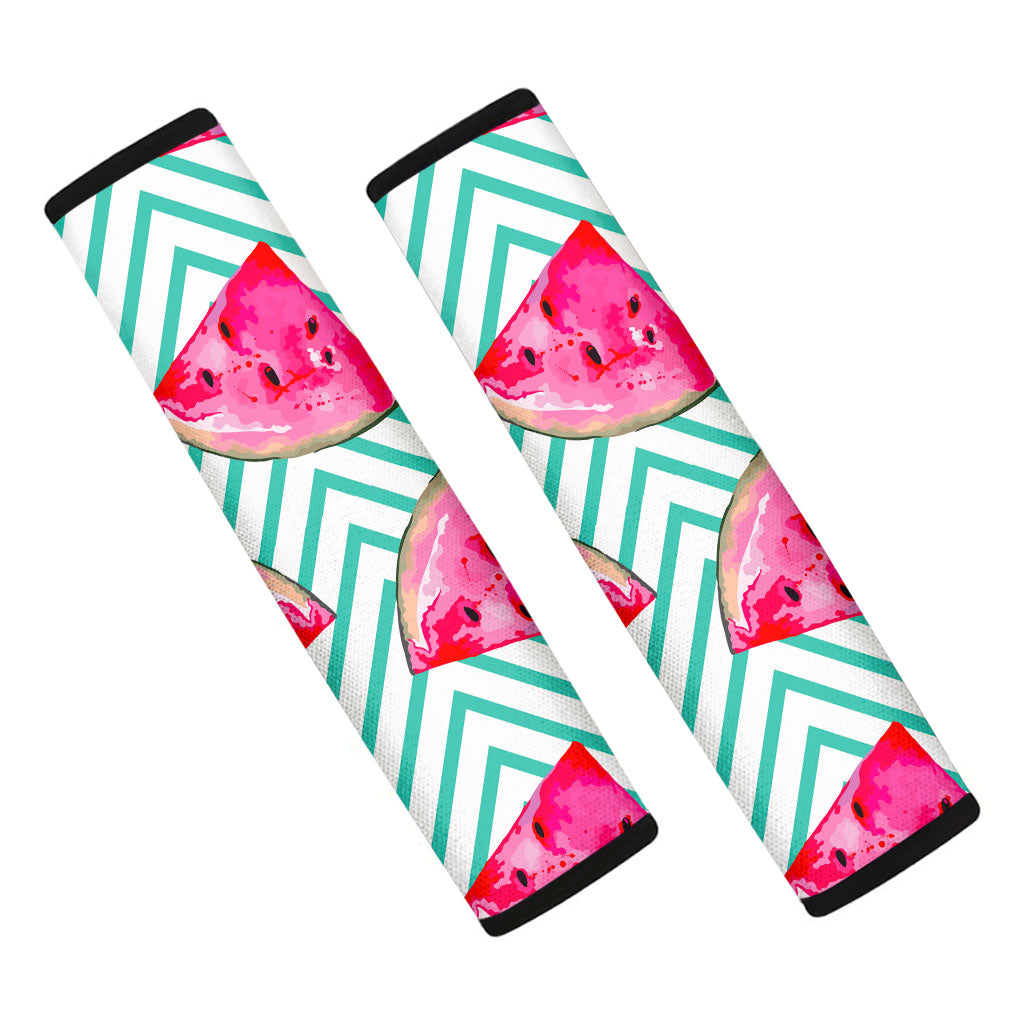 Teal Chevron Watermelon Pattern Print Car Seat Belt Covers