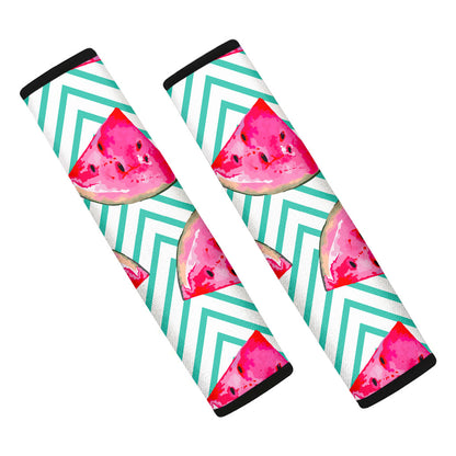 Teal Chevron Watermelon Pattern Print Car Seat Belt Covers