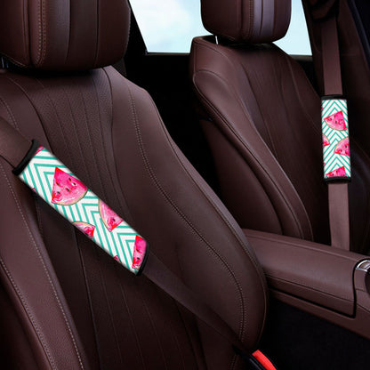 Teal Chevron Watermelon Pattern Print Car Seat Belt Covers
