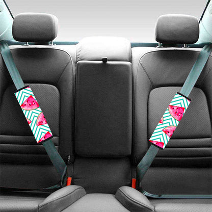 Teal Chevron Watermelon Pattern Print Car Seat Belt Covers