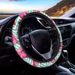 Teal Chevron Watermelon Pattern Print Car Steering Wheel Cover