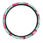 Teal Chevron Watermelon Pattern Print Car Steering Wheel Cover