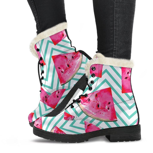 Teal Chevron Watermelon Pattern Print Comfy Boots GearFrost