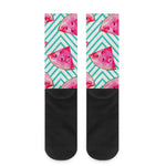 Teal Chevron Watermelon Pattern Print Crew Socks