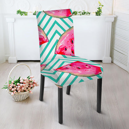 Teal Chevron Watermelon Pattern Print Dining Chair Slipcover
