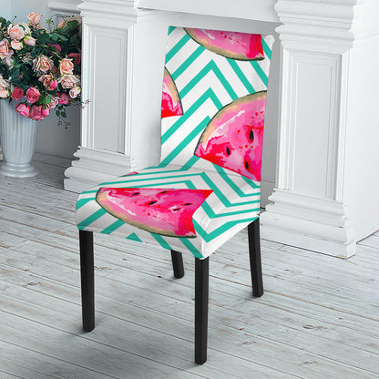 Teal Chevron Watermelon Pattern Print Dining Chair Slipcover