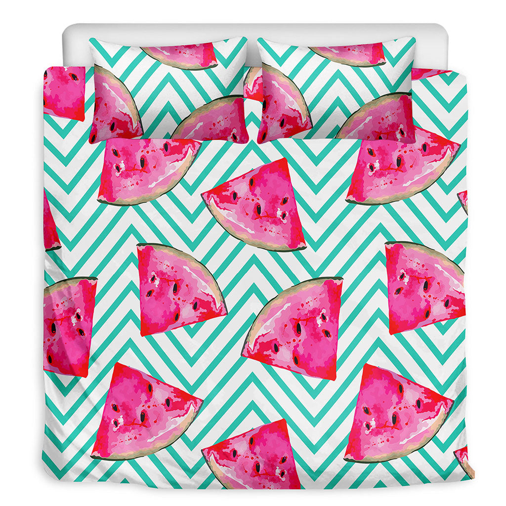 Teal Chevron Watermelon Pattern Print Duvet Cover Bedding Set