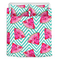 Teal Chevron Watermelon Pattern Print Duvet Cover Bedding Set
