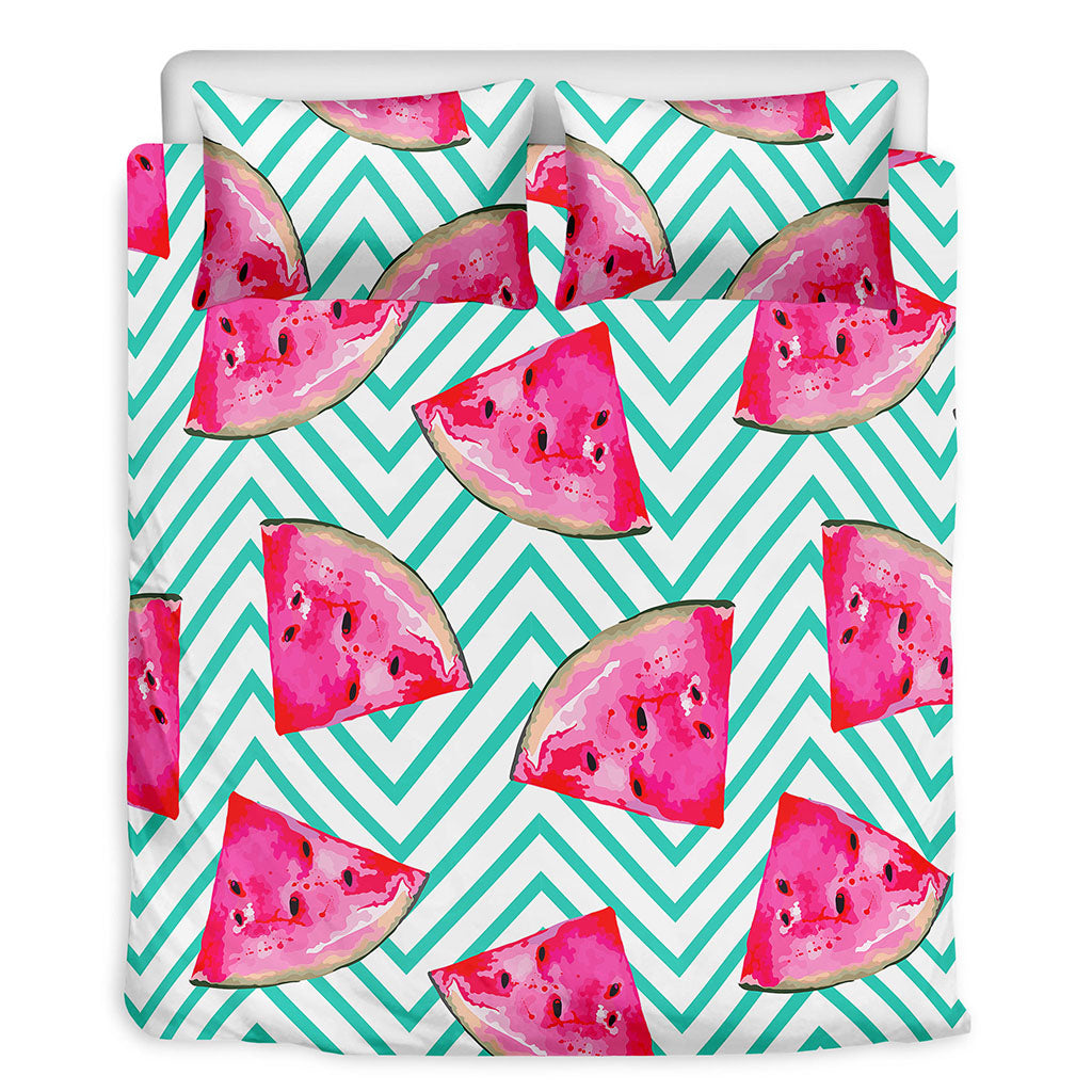 Teal Chevron Watermelon Pattern Print Duvet Cover Bedding Set