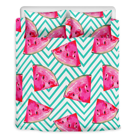 Teal Chevron Watermelon Pattern Print Duvet Cover Bedding Set