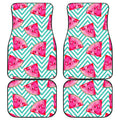 Teal Chevron Watermelon Pattern Print Front and Back Car Floor Mats