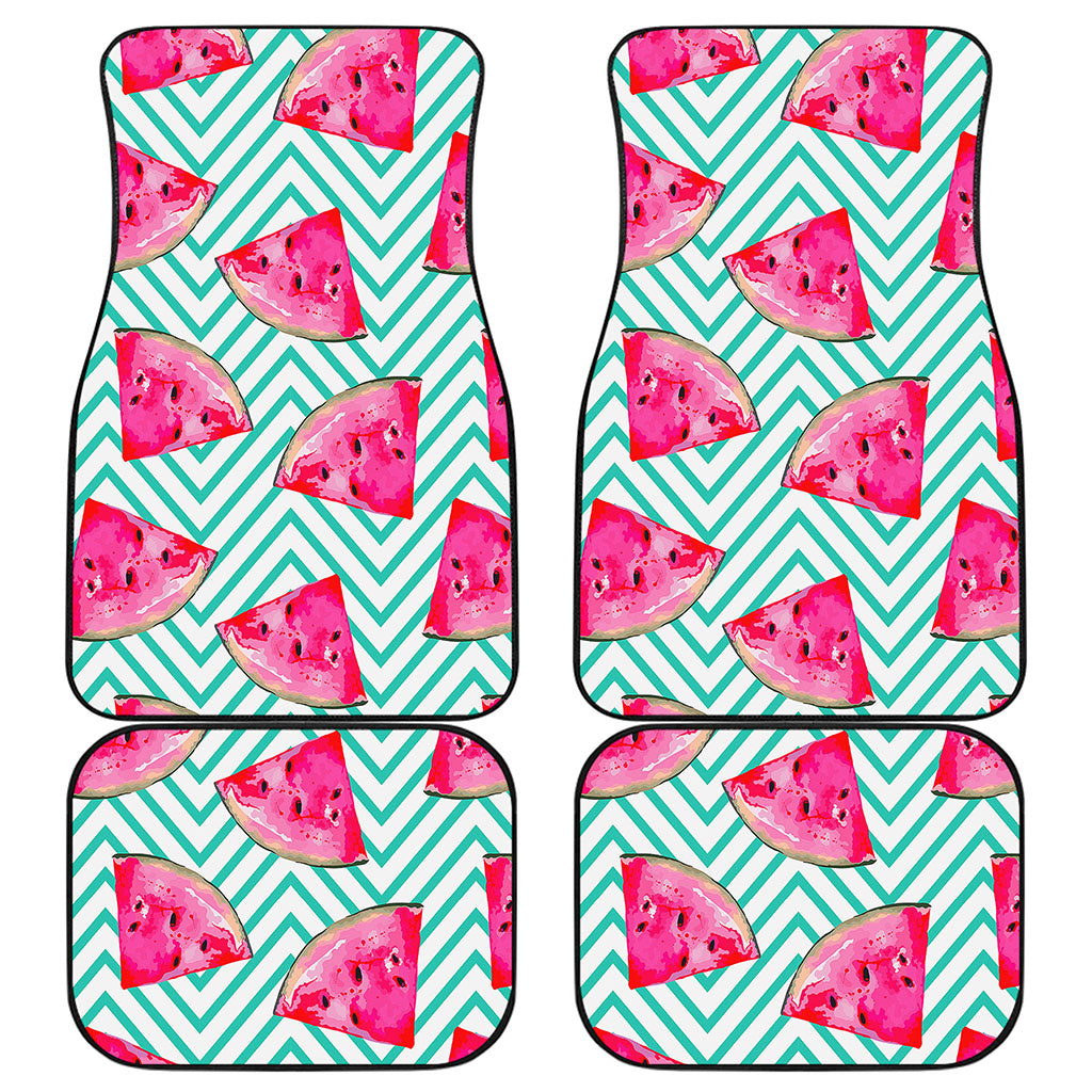 Teal Chevron Watermelon Pattern Print Front and Back Car Floor Mats