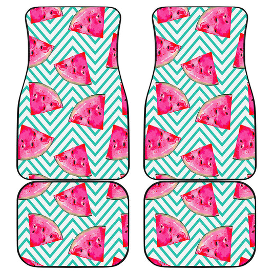 Teal Chevron Watermelon Pattern Print Front and Back Car Floor Mats