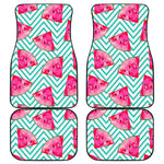 Teal Chevron Watermelon Pattern Print Front and Back Car Floor Mats