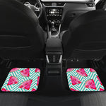 Teal Chevron Watermelon Pattern Print Front and Back Car Floor Mats