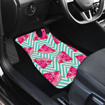 Teal Chevron Watermelon Pattern Print Front and Back Car Floor Mats