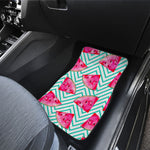 Teal Chevron Watermelon Pattern Print Front and Back Car Floor Mats
