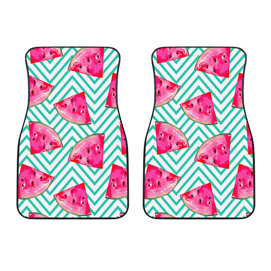 Teal Chevron Watermelon Pattern Print Front Car Floor Mats