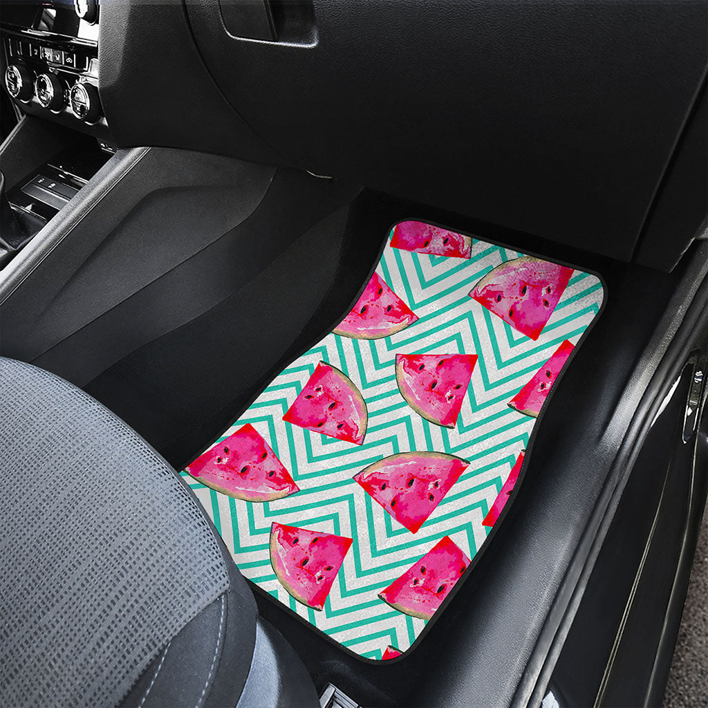 Teal Chevron Watermelon Pattern Print Front Car Floor Mats