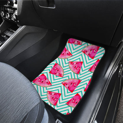 Teal Chevron Watermelon Pattern Print Front Car Floor Mats