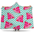 Teal Chevron Watermelon Pattern Print Hooded Blanket