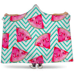 Teal Chevron Watermelon Pattern Print Hooded Blanket