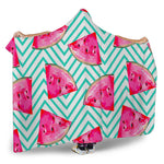 Teal Chevron Watermelon Pattern Print Hooded Blanket
