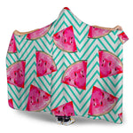 Teal Chevron Watermelon Pattern Print Hooded Blanket