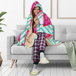 Teal Chevron Watermelon Pattern Print Hooded Blanket
