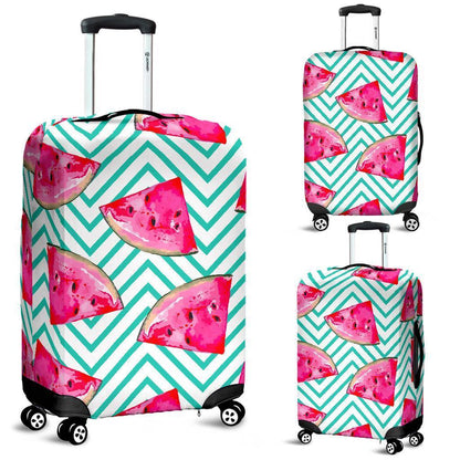 Teal Chevron Watermelon Pattern Print Luggage Cover GearFrost