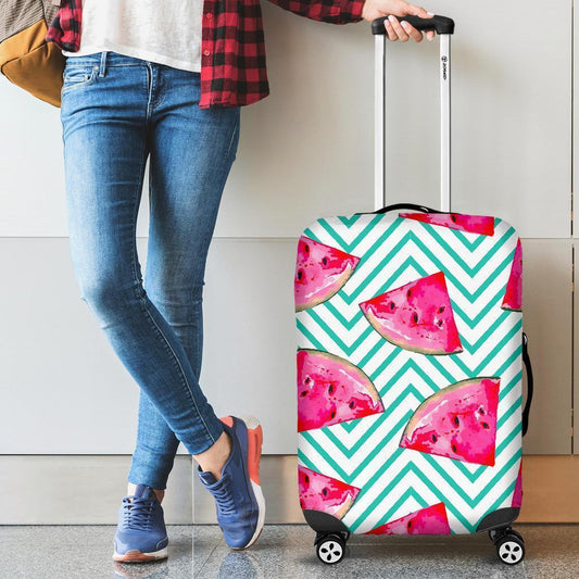 Teal Chevron Watermelon Pattern Print Luggage Cover GearFrost