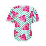 Teal Chevron Watermelon Pattern Print Men's Baseball Jersey