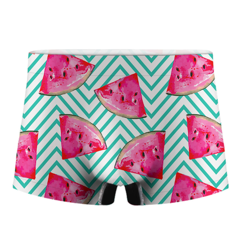 Teal Chevron Watermelon Pattern Print Men's Boxer Briefs
