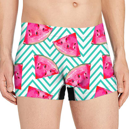 Teal Chevron Watermelon Pattern Print Men's Boxer Briefs