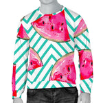 Teal Chevron Watermelon Pattern Print Men's Crewneck Sweatshirt GearFrost